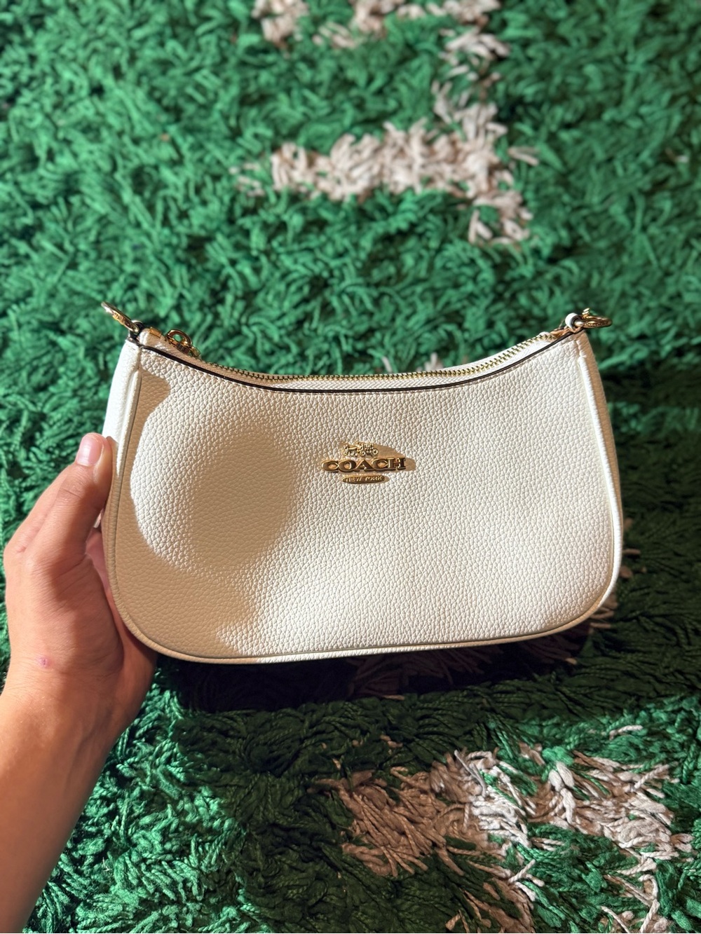 Coach Pebbled Leather Mini Crescent Bag in Cream with Gold Hardware